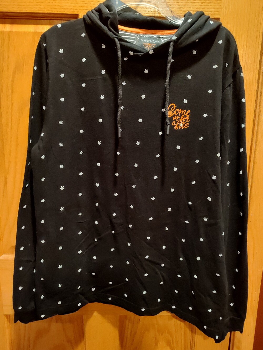 Denim & Flower Ghost Print "Come In For A Bite" Long Sleeve Hoodie Tee